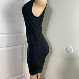 PINK Victoria Secret Dress Sz Small Black Stretch Mini Ruched Logo Tie Sides